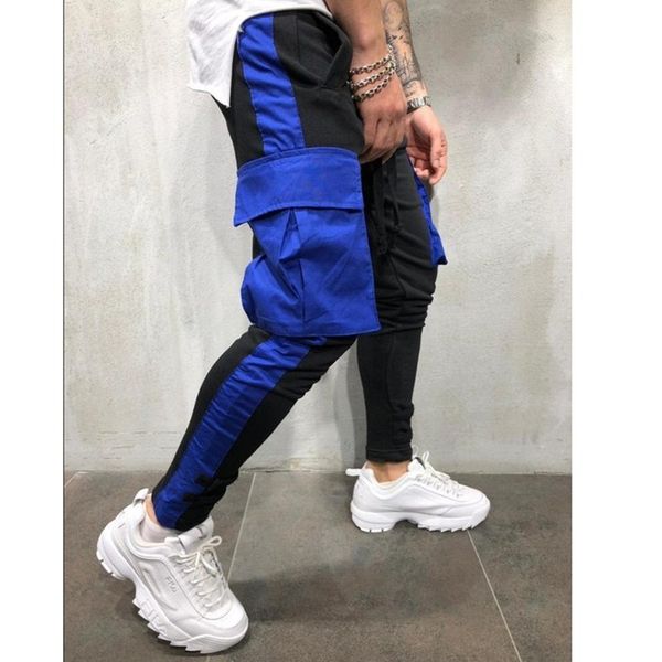 

New Men Casual Sports Pants Large Pocket Patchwork Color Hip Hop Black Pants Men Plus Size M-3XL