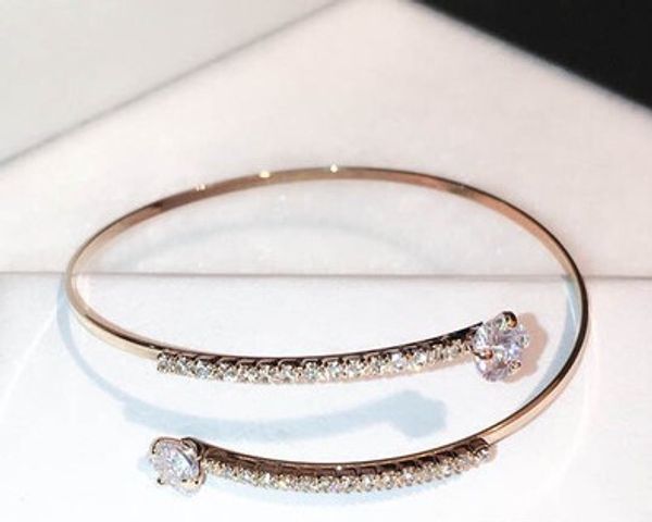 

super glittering shining new fashion ins luxury designer diamond zircon open adjustable bangle bracelet for woman girls 18cm rose gold, Black