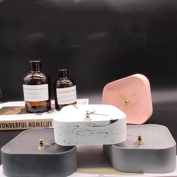 

горячее nordic домашнее украшение аксессуары геометрия shaped cement настольные часы настольные украшения mute concrete малый стол часы