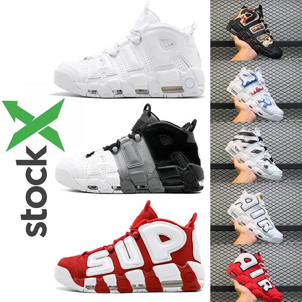 

stockx airs more uptempo women mens basketball shoes, tri-color scottie pippen pe triple white athletic sport sneakers us5.5-13, Black