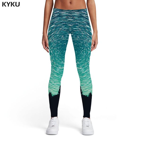 

kyku brand galaxy leggings women sport dizziness forest trousers gothic ladies womens leggings pants jeggings, Black