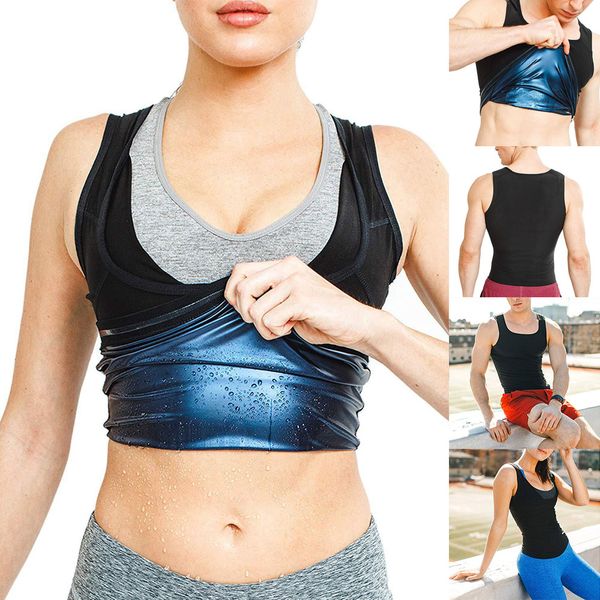 

newly women men advanced body weight loss sauna vest breathable quick-drying slimming bn99, Black;blue