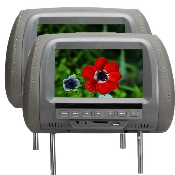 

one pair 7 inch tft led screen general car headrest monitor av usb sd mp5 fm speaker beige/gray/black color sh7038-mp5