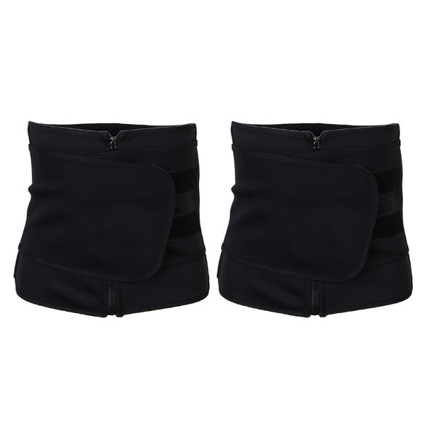 

2x women sweat waist trainer corset trimmer belt body shaper, Black;brown