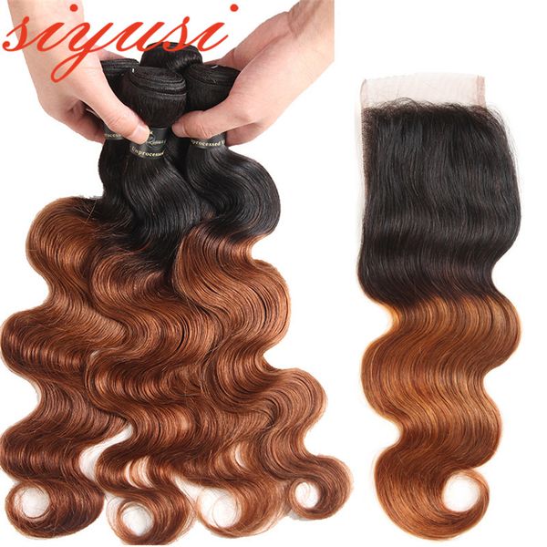 2019 Ombre T1b 30 Brazilian Body Wave 3 Bundles With 4x4 Lace