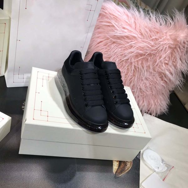 

2019 new season designer luxury mens casual shoes clear sole trainers red yellow pink transparent crystal bottom flats men women sneakers, Black