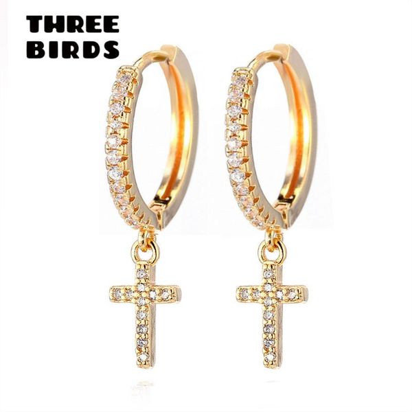 

tiny trendy cubic zirconia crystal gold cross drop earrings cz stone hoop earrings for women girls jewelry 2019, Golden;silver