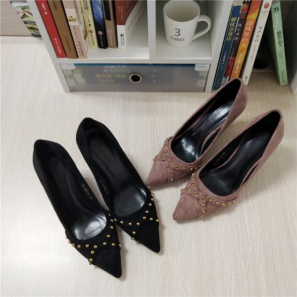 

new fashion rivets fabric surface women shoes casual ol high-heeled shoes footware womens dress shoes 8cm pumps sneakers, Black