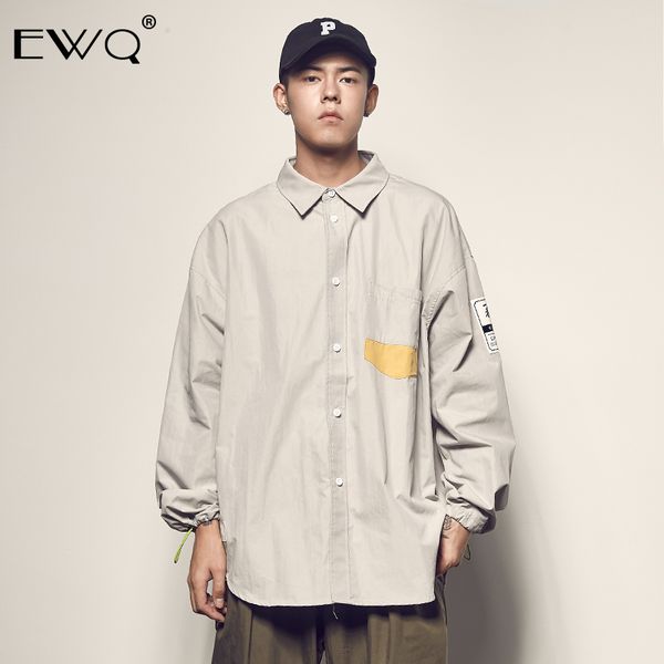 

ewq / autumn winter 2019 lantern sleeve turn-down collar pockets loose coat man's vintage style personality jackets ft055, White;black