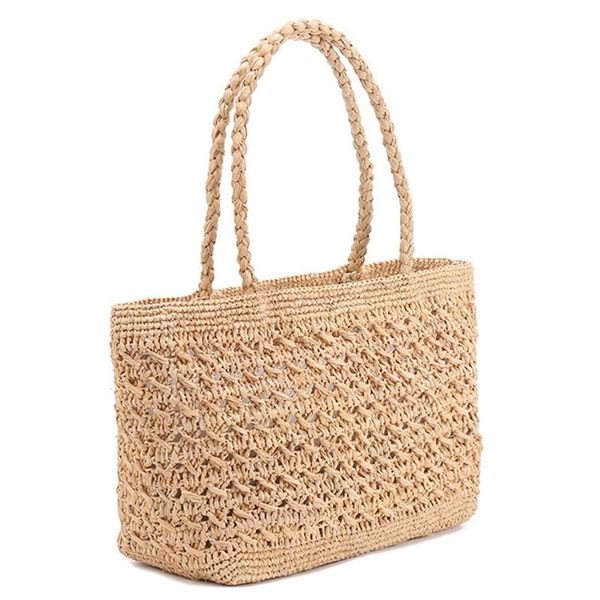 

jhd-women handbag summer beach tote bag handmade rattan woven handbag vintage straw knitted messenger big large bag natural