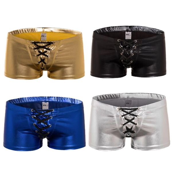 

men's metallic wetlook drawstring beach boxer shorts swim trunks bikini lace up swimwear swimsuit underwear s-2xl