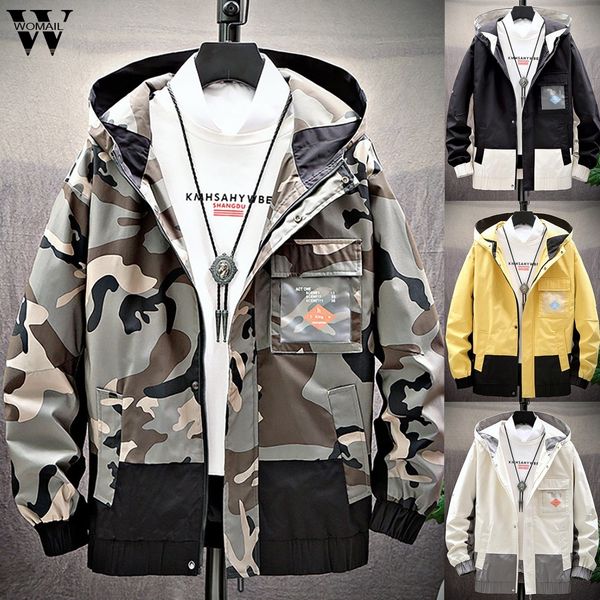 

womail coat 1pc men's autumn spring casual fashion camouflage hoodies outwear coat autumn winter jacket zipper 20190819, Black;brown