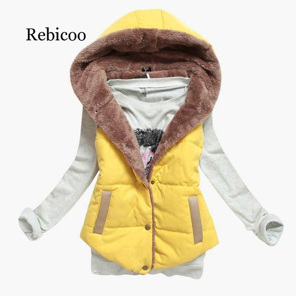 

2019 autumn and winter new coral fleece fashion wild cotton vest women's hooded solid color thick vest, Black;white
