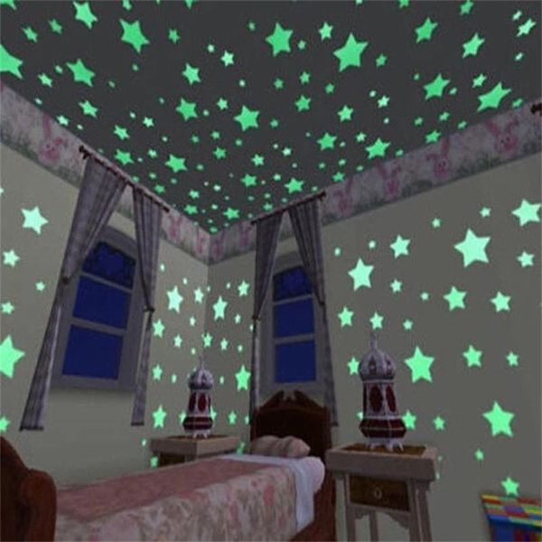 Brilham nas estrelas escuras adesivos para teto, adesivo 100pcs Estrelas e brilhante 3D da lua para crianças Quarto, luminosos estrelas adesivos Criar um Rea