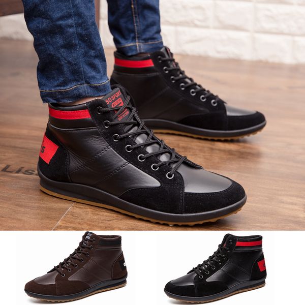 

men casual leather shoes fashion sneakers waterproof non-slip boots, Black