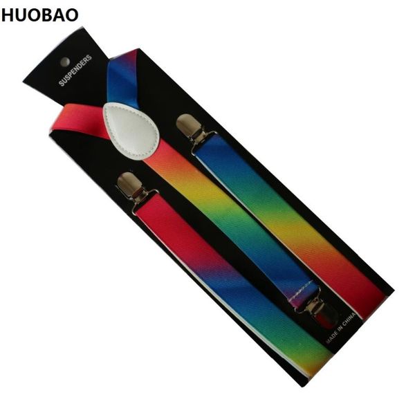 

huobao new fashion2.5cm wide rainbow multicolor adjustable clip-on y back elastic suspenders for women men, Black;white