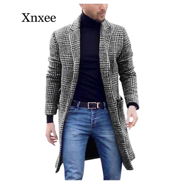 

xnxee осенью и зимой ретро моды длинные плед мужские пальто, Black