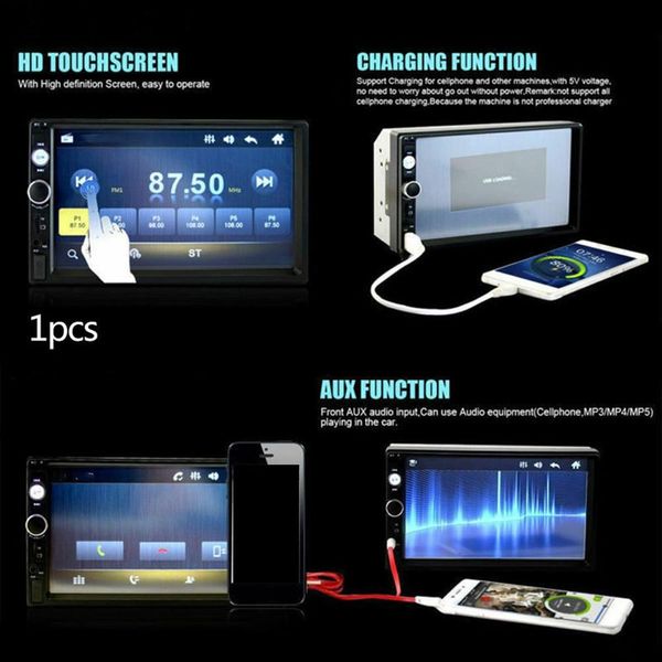 

7010b 7 inch double 2din car mp5 player bt touch screen stereo radio hd multimedia player with 4 light camera