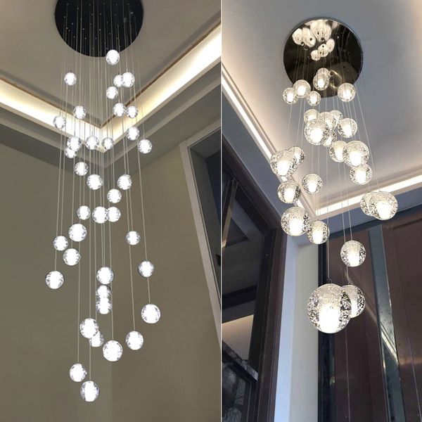 

led crystal glass ball pendant meteor rain ceiling light meteoric shower stair bar droplight chandelier lighting ac110-240v led lights