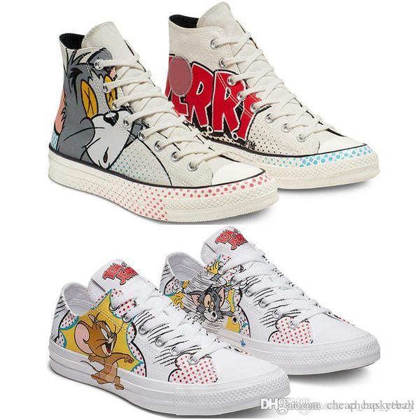

70s 1970-е годы toms джерри патроны hi холст обувь белый черный мульти скейтборд graffit холст обувь спорт top классические кроссовки