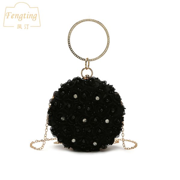 

мини черный белый клатч кошелек женщины круглый вечерняя сумка цветы жемчуг свадебный кошелек сумка изысканный цепи сумки на ремне ftb146