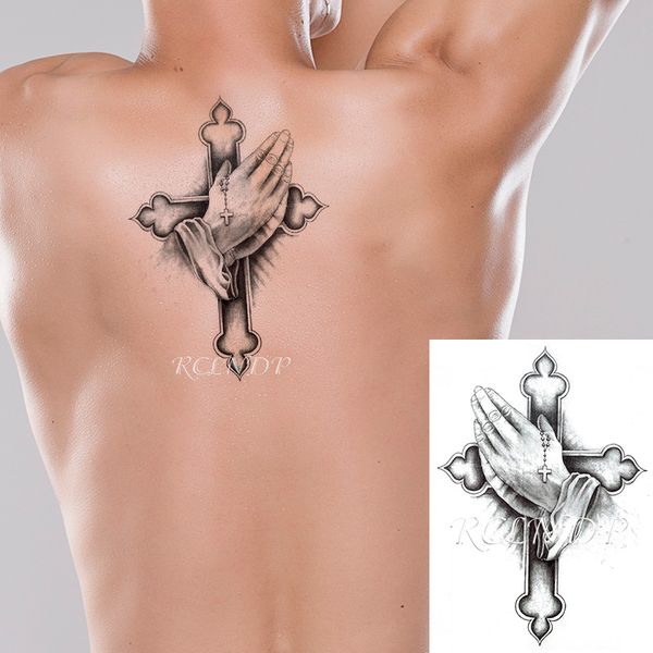 

waterproof temporary tattoo sticker creative cross necklace hands praying fake tatto flash tatoo arm leg body art for women men