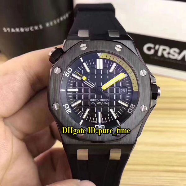 

new diver date 15707ce 15710 15703 black dial automatic mens watch pvd black steel case rubber strap gents watches pure_time, Slivery;brown