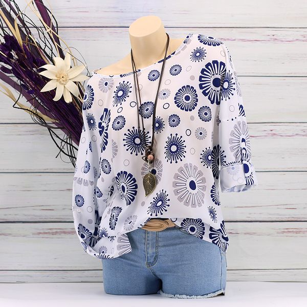 

women blouses & shirts long sleeve round neck flower printed shirt ladies casual blusas femininas plus size s-5xl ws9870v, White