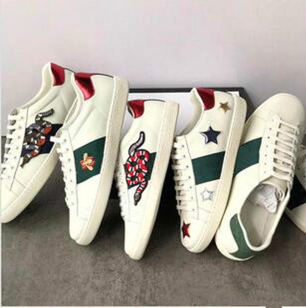 

new designer shoes 100% ace leather sneaker men women classic trainers python tiger bee flower embroidered cock love sneakers, Black
