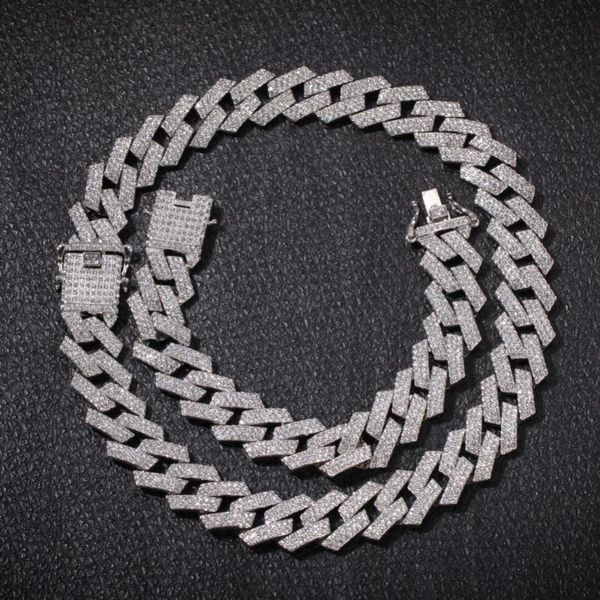 

20mm cuban link chains necklace fashion hiphop jewelry 3 row rhinestones cz zircon iced out necklaces for men drop shipping, Silver