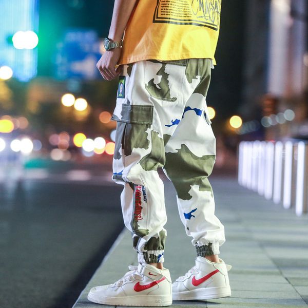 

2020 new men camouflage cargo pants men street harem pants fitness runners trousers comfortable ankle length sweatpants, Black