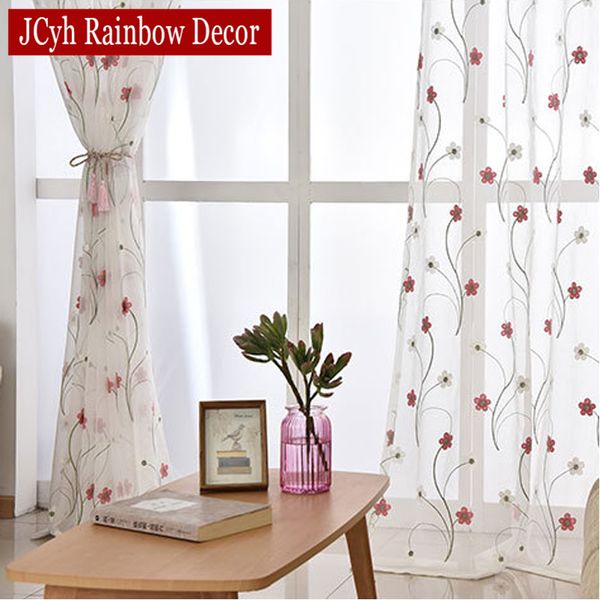 2019 White Blue Flowers Embroidery Sheer Tulle Curtains For Living Room Window Voile Curtains Fabric Drapes Bedroom Sheer Cortinas From Aldrichy