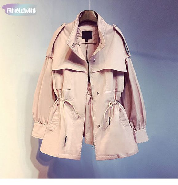 

style autumn british pink medium trench coat women overcoat casual outerwear regular female coat windbreaker designer w526, Tan;black