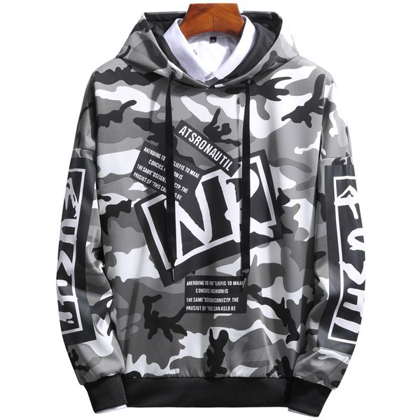 

men's hoodies casual mens hooded slim sweatshirts fashion hip hop long sleeve pullover hoodie with camouflage print size m-4xl, Black