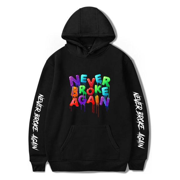 

never broke again youngboy letter printed hoodies mens womens sweatshirts casual street sweatshirts, Black
