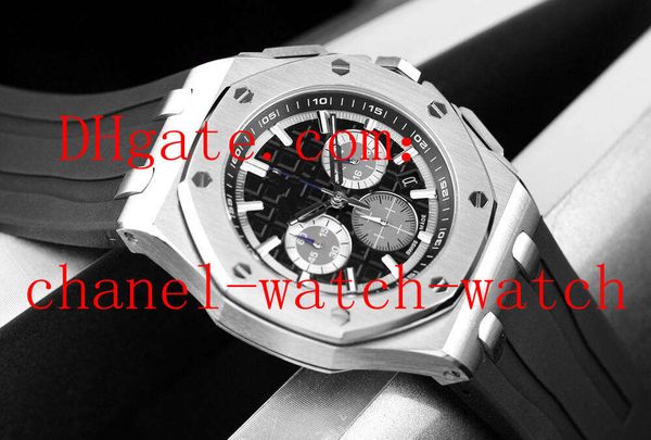 

2 color offshore stainless steel chronograph quartz movement mens watch 45mm black dial and rubber strap men's wrist watch, Slivery;brown