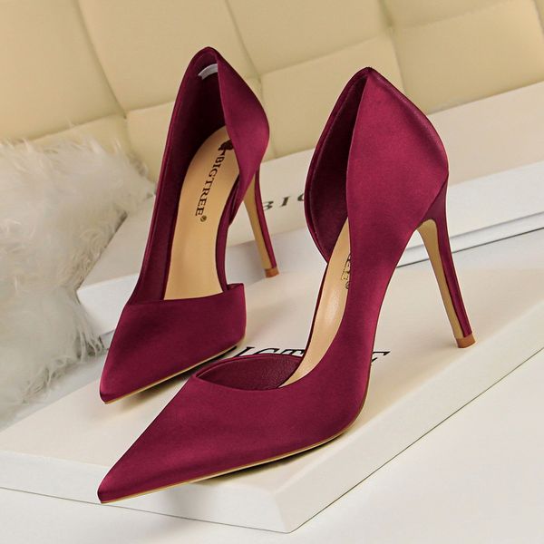 

2020 women 9.5cm high heels blue pumps female escarpins luxury tacons lady shoes high heels scarpins burgundy green shoes, Black