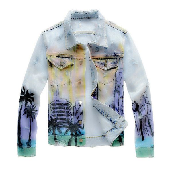 

mens designer jackets slim fit blue denim printed streetwear distressed motorcycle biker jacket j6tdu1, Black;brown