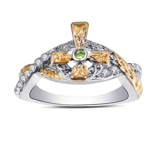 

fashion gold color cross rings for women green white zircon party jewelry with god wedding engagement ring bague, Slivery;golden