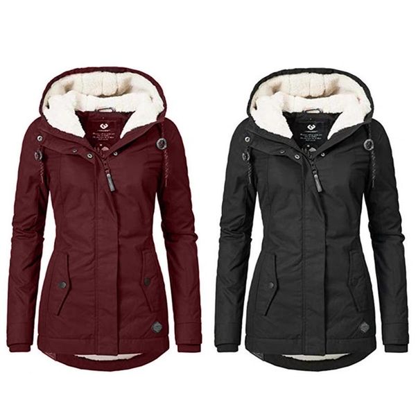 

women winter down jacket coat parka thermal fleece solid lady hicken warm coat hooded female down short outerwear cotton parka, Black