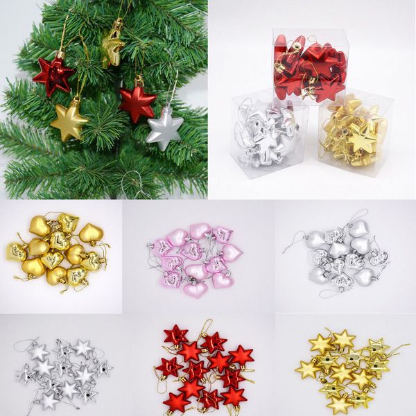

12 pcs glitter christmas baubles ornament heart shaped house xmas tree decors