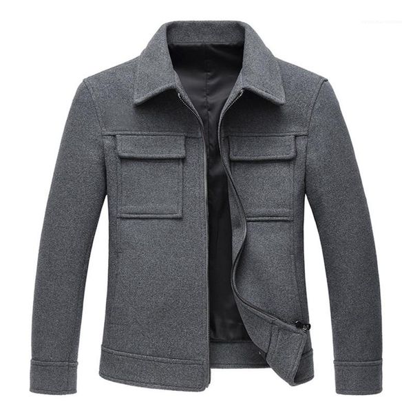 

designer wool lapel neck long sleeve solid color men coats casual slim cargo male outerwears winter men blends, Black