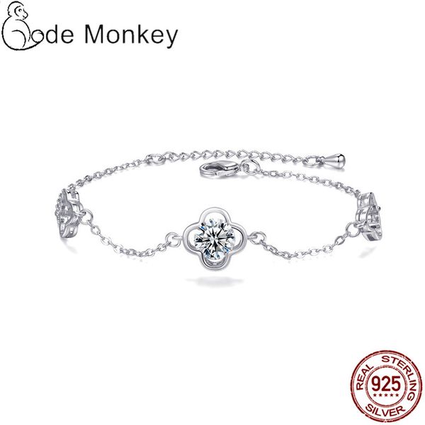 

codedog lucky clover bracelet for women birthday party jewelry gift s925 clear cz crystal bracelet cmb120, Black