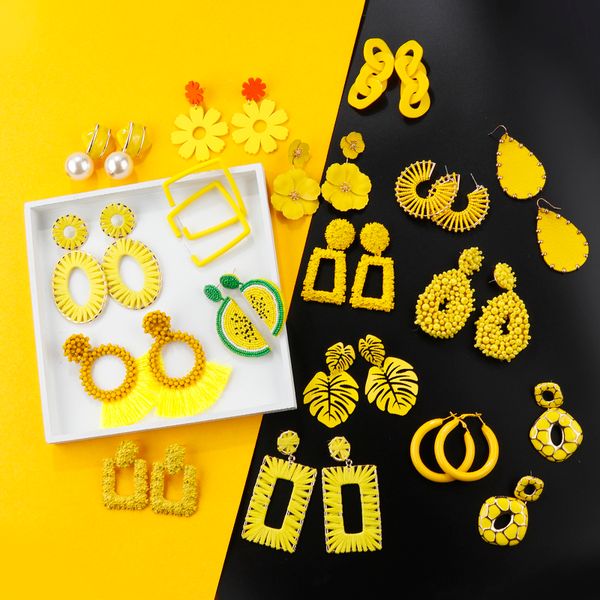 

aensoa 2019 korean fashion women cute yellow flowers fruits star heart drop earrings for women geometric dangle earrings jewelry, Silver