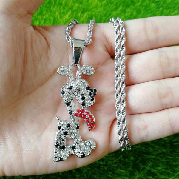 

dog pendant stainless steel twist chain hip hop necklace, Silver