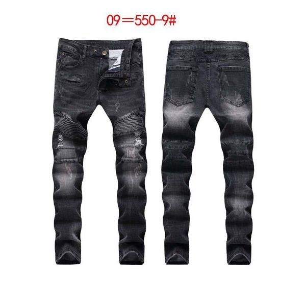 

men's distressed hole jeans brand european fashion designer straight motorcycle riding jeans casual street style, Blue