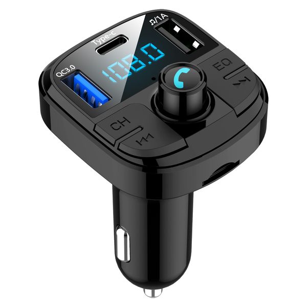 

auto fm transmitter bluetooth 5.0 carkit mp3 audio music player handstype c charging quick charge qc3.0 car charger