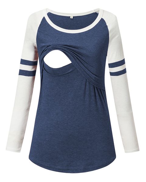 

nursing women raglan sleeve breastfeeding shirt color matching patchwork nursing two layered breastfeeding clothes, White