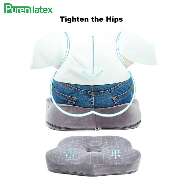 

purenlatex comfort memory foam seat cushion for hip and tailbone pain coccyx chair car seat mats prevent hemorrhoid treat