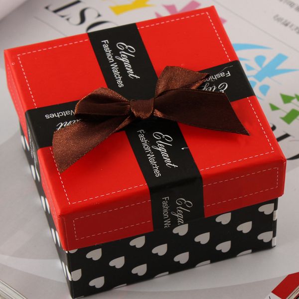 

fashion present watch bracelet jewelry paper box gift packing box bow-knot heart watch case with pillow, Slivery;brown
